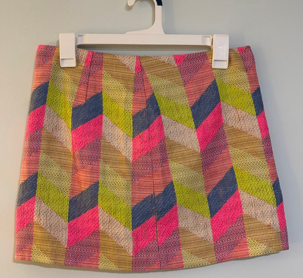 Milly Size 4 Multicolor Geometric Woven Jacquard Mini Skirt Pink